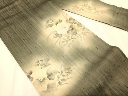 平和屋着物＊夏物　九寸名古屋帯　手描き　紬地　枝花文　正絹　逸品　CABK1274fb