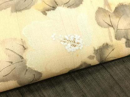 平和屋着物＊夏物　九寸名古屋帯　手描き　紬地　枝花文　正絹　逸品　CABK1274fb