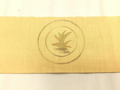 平和屋着物＊夏物　九寸名古屋帯　手描き　刺繍　草葉丸文　麻　逸品　CABK1276fb