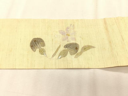 平和屋着物＊夏物　九寸名古屋帯　作家物　手描き　草花文　麻　逸品　CABK1277fb