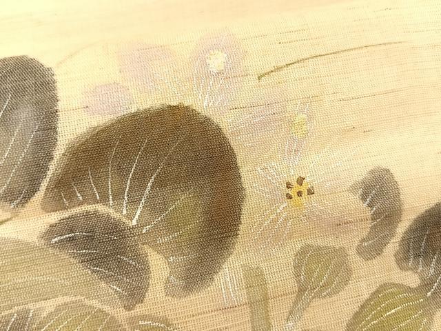 平和屋着物＊夏物　九寸名古屋帯　作家物　手描き　草花文　麻　逸品　CABK1277fb