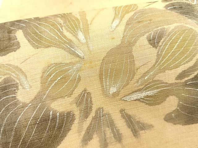 平和屋着物＊夏物　九寸名古屋帯　作家物　手描き　草花文　麻　逸品　CABK1277fb