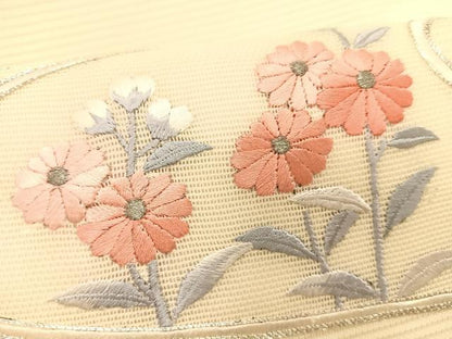 平和屋着物＊夏物　九寸名古屋帯　駒刺繍　総刺繍　枝花文　銀糸　正絹　逸品　CABK1278fb