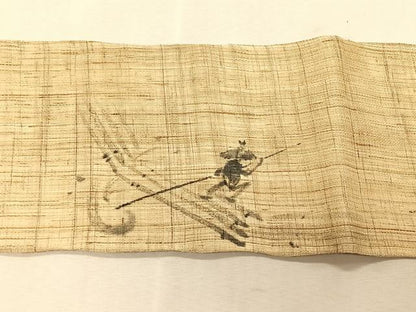 平和屋着物＊夏物　九寸名古屋帯　手描き　人物筏文　麻　逸品　CABK1309fb