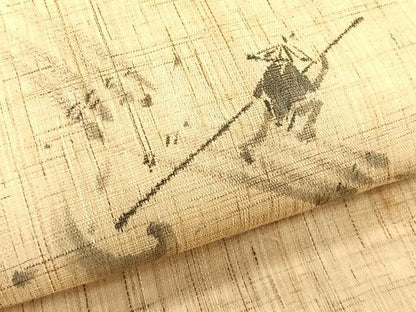 平和屋着物＊夏物　九寸名古屋帯　手描き　人物筏文　麻　逸品　CABK1309fb