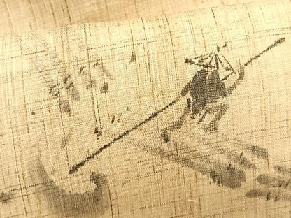 平和屋着物＊夏物　九寸名古屋帯　手描き　人物筏文　麻　逸品　CABK1309fb