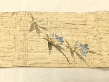 平和屋着物＊夏物　九寸名古屋帯　手描き　桔梗　麻　逸品　CABK1311fb