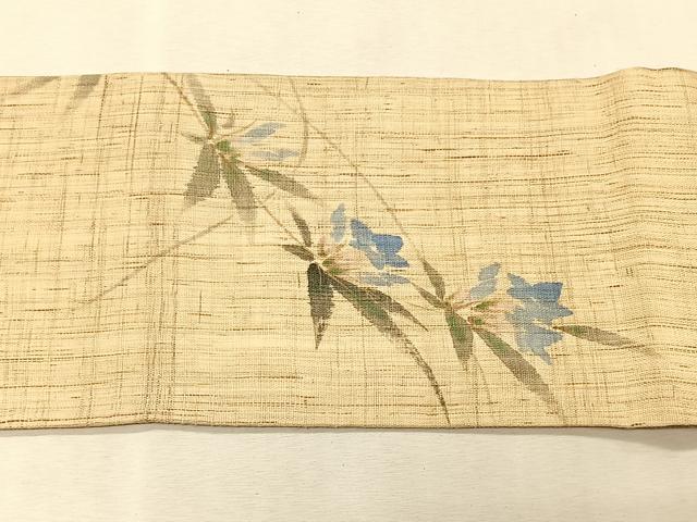 平和屋着物＊夏物　九寸名古屋帯　手描き　桔梗　麻　逸品　CABK1311fb
