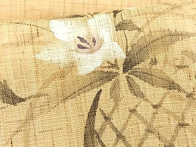 平和屋着物＊夏物　九寸名古屋帯　手描き　花籠文　麻　逸品　CABK1312fb