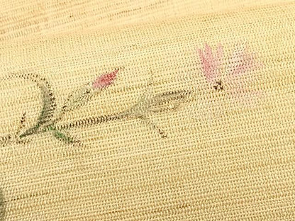 平和屋着物＊夏物　九寸名古屋帯　作家物　手描き　枝花文　麻　逸品　CABK1313fb