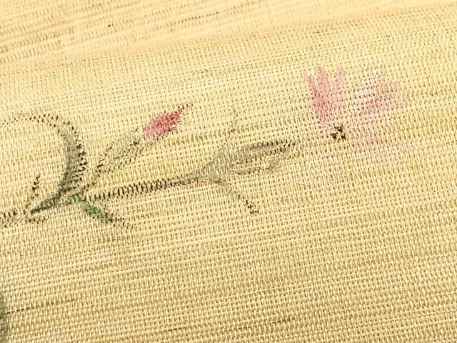 平和屋着物＊夏物　九寸名古屋帯　作家物　手描き　枝花文　麻　逸品　CABK1313fb
