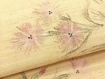 平和屋着物＊夏物　九寸名古屋帯　作家物　手描き　枝花文　麻　逸品　CABK1313fb