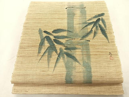 平和屋着物＊夏物　八寸名古屋帯　作家物　手描き　笹竹文　麻　逸品　CABK1314fb