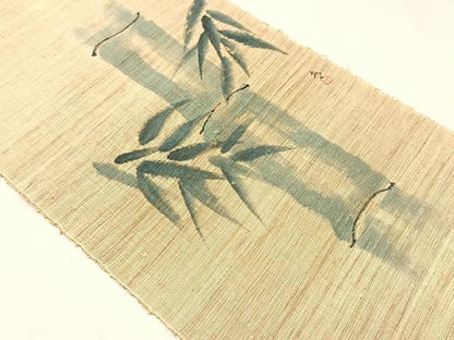 平和屋着物＊夏物　八寸名古屋帯　作家物　手描き　笹竹文　麻　逸品　CABK1314fb