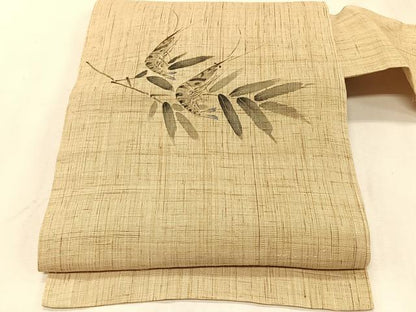 平和屋着物＊夏物　染色作家　桐山紫香　九寸名古屋帯　手描き　海老　金彩　麻　逸品　CABK1315fb