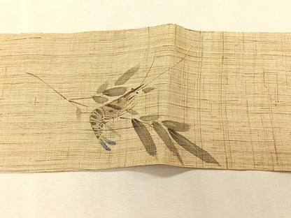 平和屋着物＊夏物　染色作家　桐山紫香　九寸名古屋帯　手描き　海老　金彩　麻　逸品　CABK1315fb