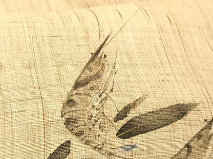 平和屋着物＊夏物　染色作家　桐山紫香　九寸名古屋帯　手描き　海老　金彩　麻　逸品　CABK1315fb