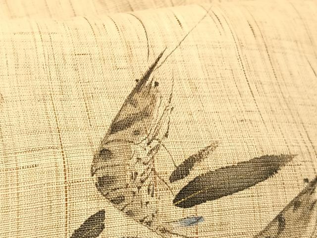 平和屋着物＊夏物　染色作家　桐山紫香　九寸名古屋帯　手描き　海老　金彩　麻　逸品　CABK1315fb