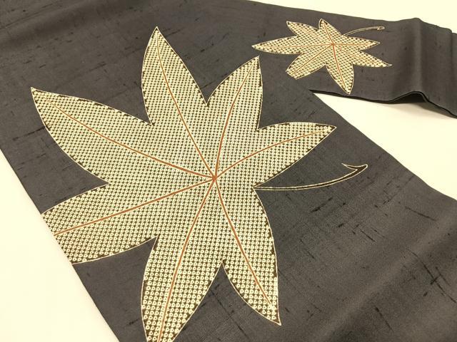 平和屋着物＊夏物　九寸名古屋帯　紬地　楓鹿の子文　正絹　逸品　CABK1316fb