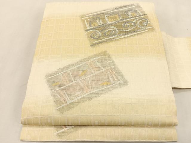平和屋着物＊夏物　九寸名古屋帯　抽象文様　金銀糸　正絹　逸品　CABK1318fb