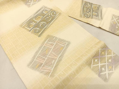 平和屋着物＊夏物　九寸名古屋帯　抽象文様　金銀糸　正絹　逸品　CABK1318fb