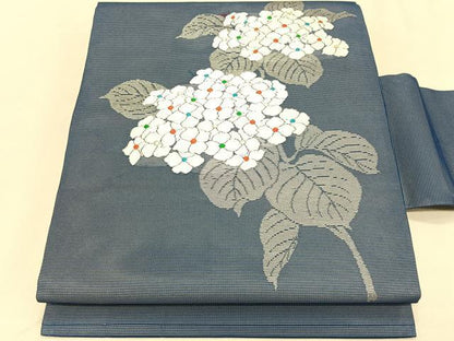 平和屋着物＊夏物　九寸名古屋帯　唐織　紫陽花　金銀糸　正絹　逸品　CABK1321fb