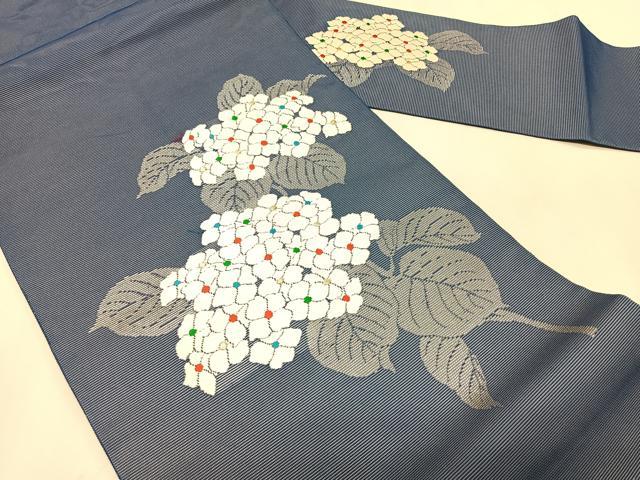 平和屋着物＊夏物　九寸名古屋帯　唐織　紫陽花　金銀糸　正絹　逸品　CABK1321fb
