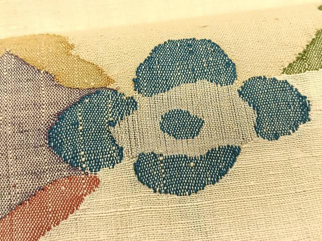 平和屋着物＊夏物　九寸名古屋帯　紬地　花鳥文　銀糸　正絹　逸品　CABK1326fb