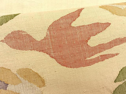 平和屋着物＊夏物　九寸名古屋帯　紬地　花鳥文　銀糸　正絹　逸品　CABK1326fb