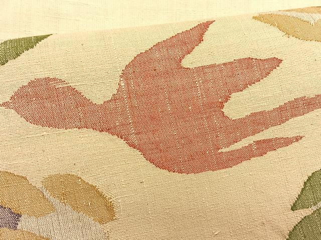 平和屋着物＊夏物　九寸名古屋帯　紬地　花鳥文　銀糸　正絹　逸品　CABK1326fb