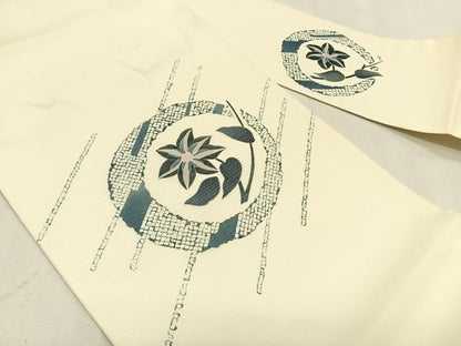 平和屋着物＊夏物　九寸名古屋帯　枝花丸文　正絹　逸品　CABK1327fb