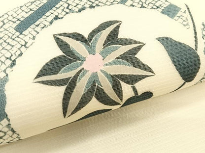 平和屋着物＊夏物　九寸名古屋帯　枝花丸文　正絹　逸品　CABK1327fb