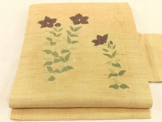 平和屋着物＊夏物　九寸名古屋帯　枝花文　金彩　麻　逸品　CABK1334fb