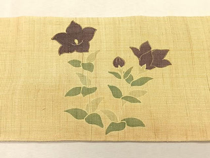 平和屋着物＊夏物　九寸名古屋帯　枝花文　金彩　麻　逸品　CABK1334fb