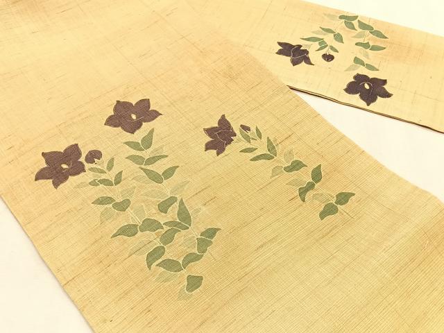 平和屋着物＊夏物　九寸名古屋帯　枝花文　金彩　麻　逸品　CABK1334fb