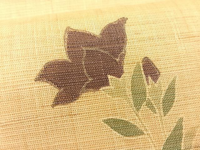 平和屋着物＊夏物　九寸名古屋帯　枝花文　金彩　麻　逸品　CABK1334fb