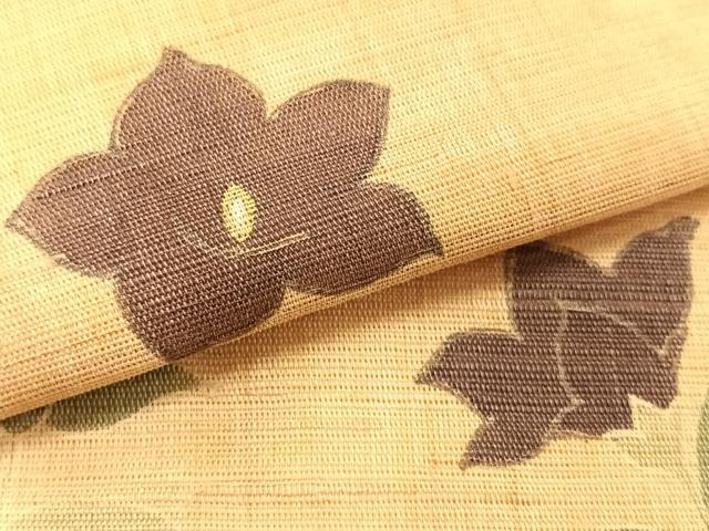 平和屋着物＊夏物　九寸名古屋帯　枝花文　金彩　麻　逸品　CABK1334fb