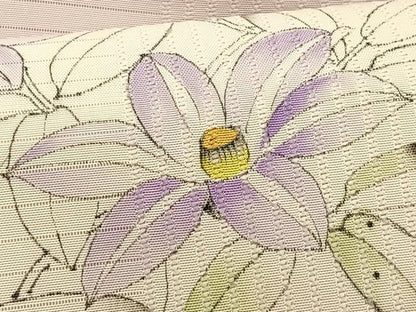 平和屋着物＊夏物　絽塩瀬　九寸名古屋帯　不破功博　手描き　枝花文　正絹　逸品　CABK1337fb