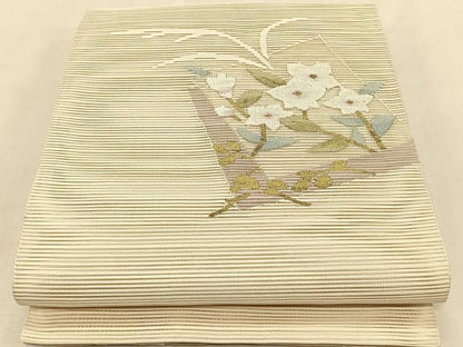 平和屋着物＊夏物　八寸名古屋帯　色紙重ね桔梗文　金糸　正絹　逸品　CABK1338fb