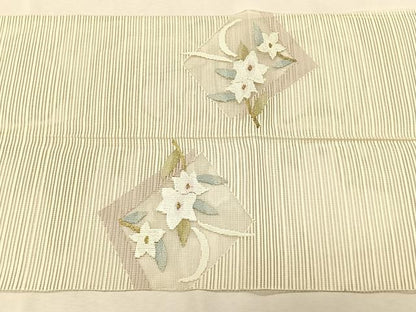 平和屋着物＊夏物　八寸名古屋帯　色紙重ね桔梗文　金糸　正絹　逸品　CABK1338fb