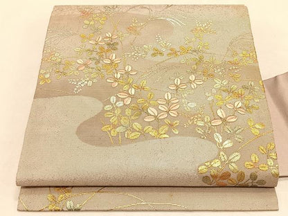 平和屋着物＊夏物　九寸名古屋帯　刺繍　萩　金銀彩　正絹　逸品　CABK1340fb