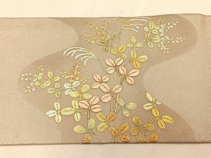 平和屋着物＊夏物　九寸名古屋帯　刺繍　萩　金銀彩　正絹　逸品　CABK1340fb