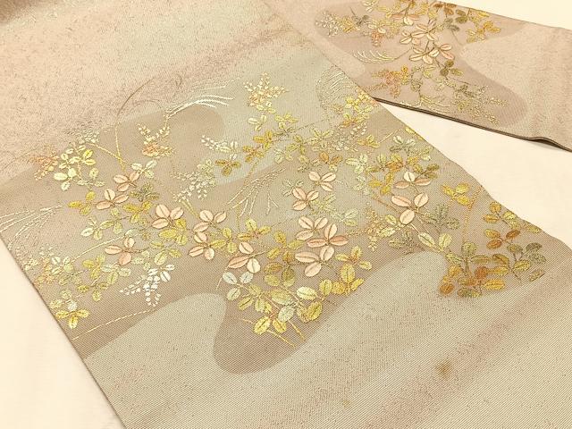 平和屋着物＊夏物　九寸名古屋帯　刺繍　萩　金銀彩　正絹　逸品　CABK1340fb