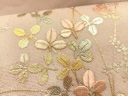 平和屋着物＊夏物　九寸名古屋帯　刺繍　萩　金銀彩　正絹　逸品　CABK1340fb
