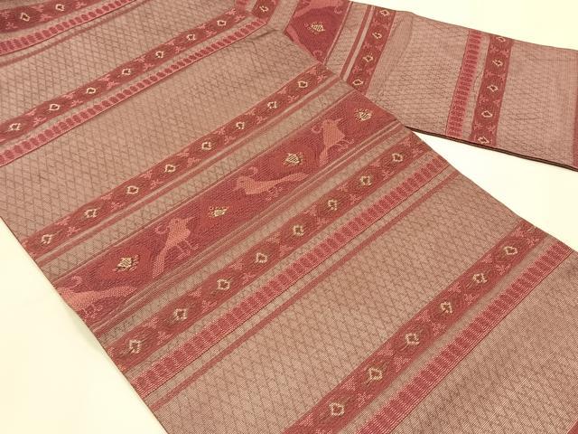平和屋着物＊夏物　九寸名古屋帯　横段花鳥文　正絹　逸品　CABK1342fb
