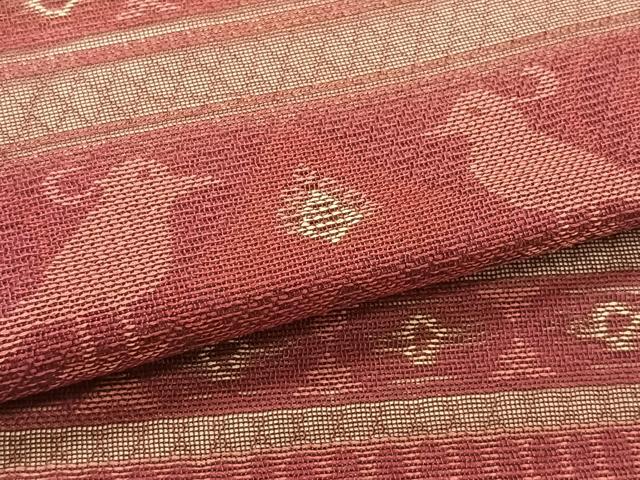 平和屋着物＊夏物　九寸名古屋帯　横段花鳥文　正絹　逸品　CABK1342fb