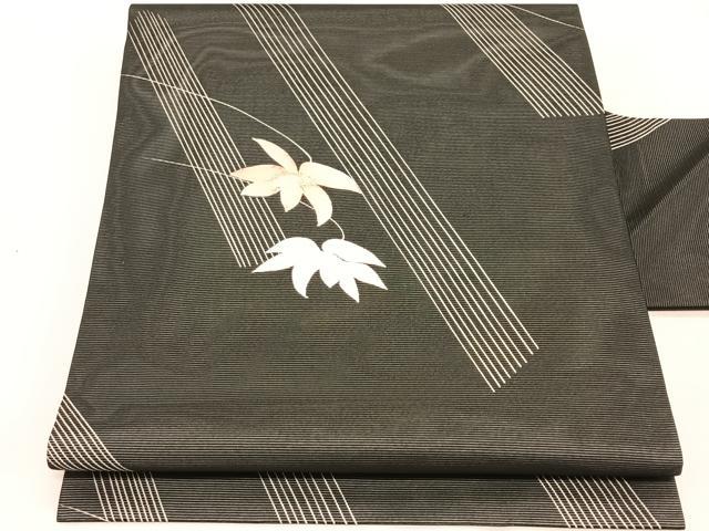 平和屋着物＊夏物　九寸名古屋帯　枝花文　黒地　CABK1346fb
