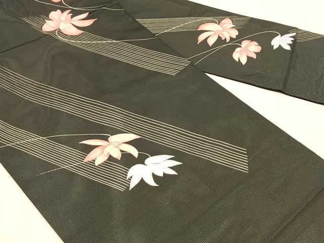 平和屋着物＊夏物　九寸名古屋帯　枝花文　黒地　CABK1346fb