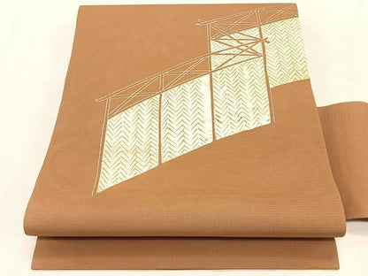 平和屋着物＊夏物　絽塩瀬　九寸名古屋帯　竹垣文　正絹　逸品　CABK1348fb