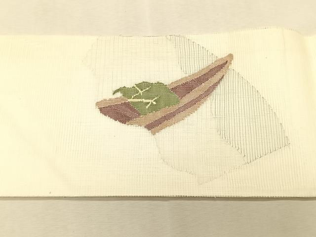 平和屋着物＊夏物　九寸名古屋帯　すくい織　地紙重ね枝花文　金糸　正絹　逸品　CABK1349fb
